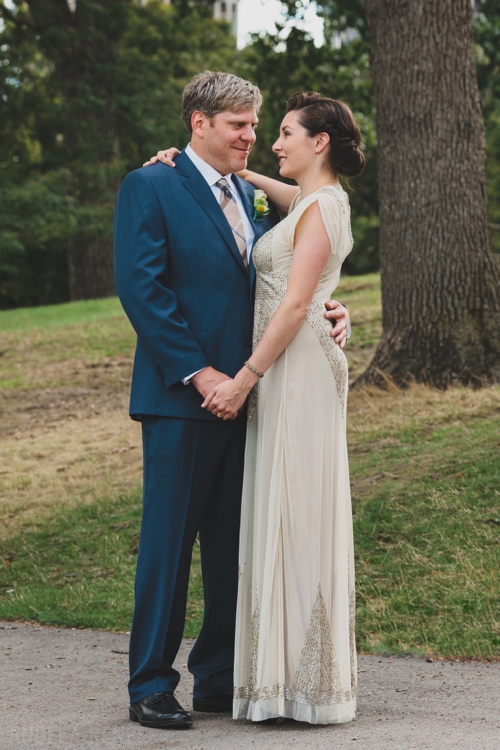 retro bride wearing BHLDN dress