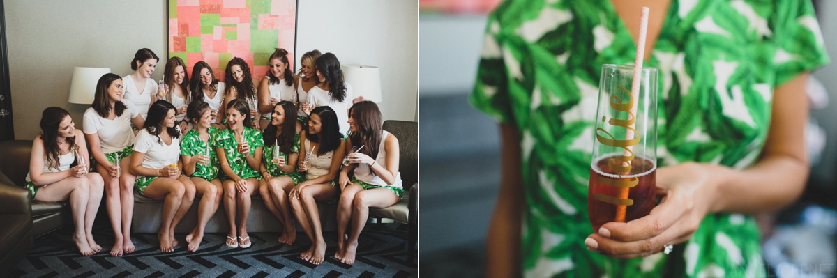 champagne toast with bridesmaids