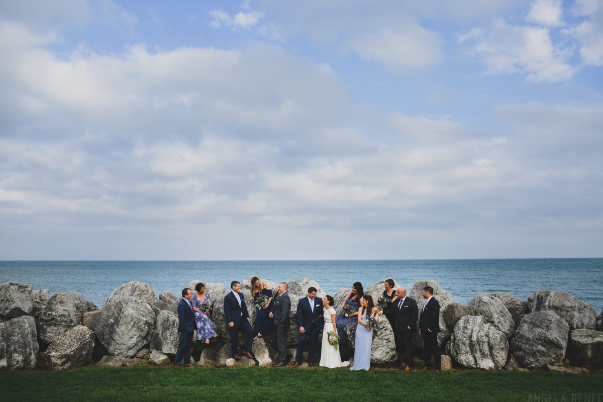 bridal party photo at lake michigan