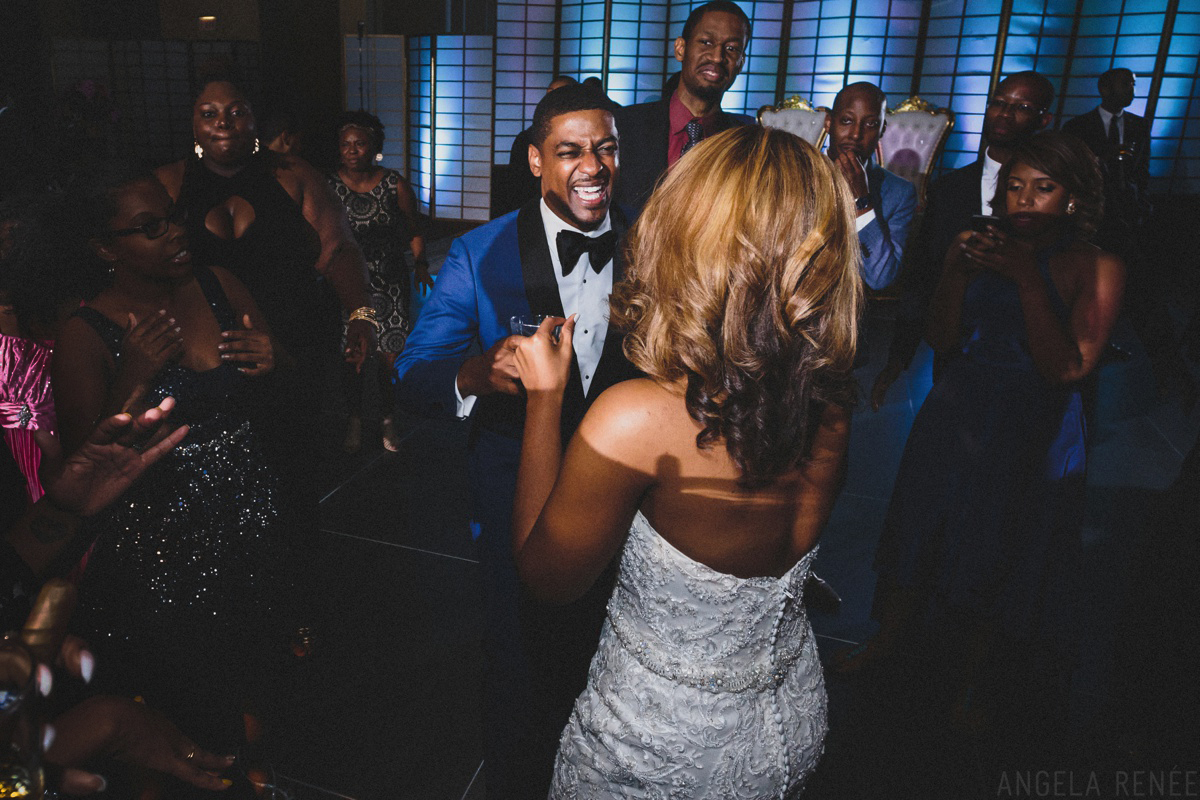 bride and groom dancing