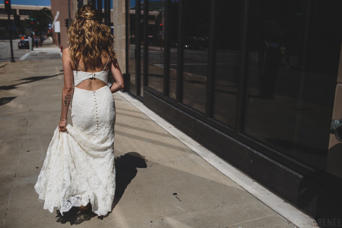 bride walking to first look